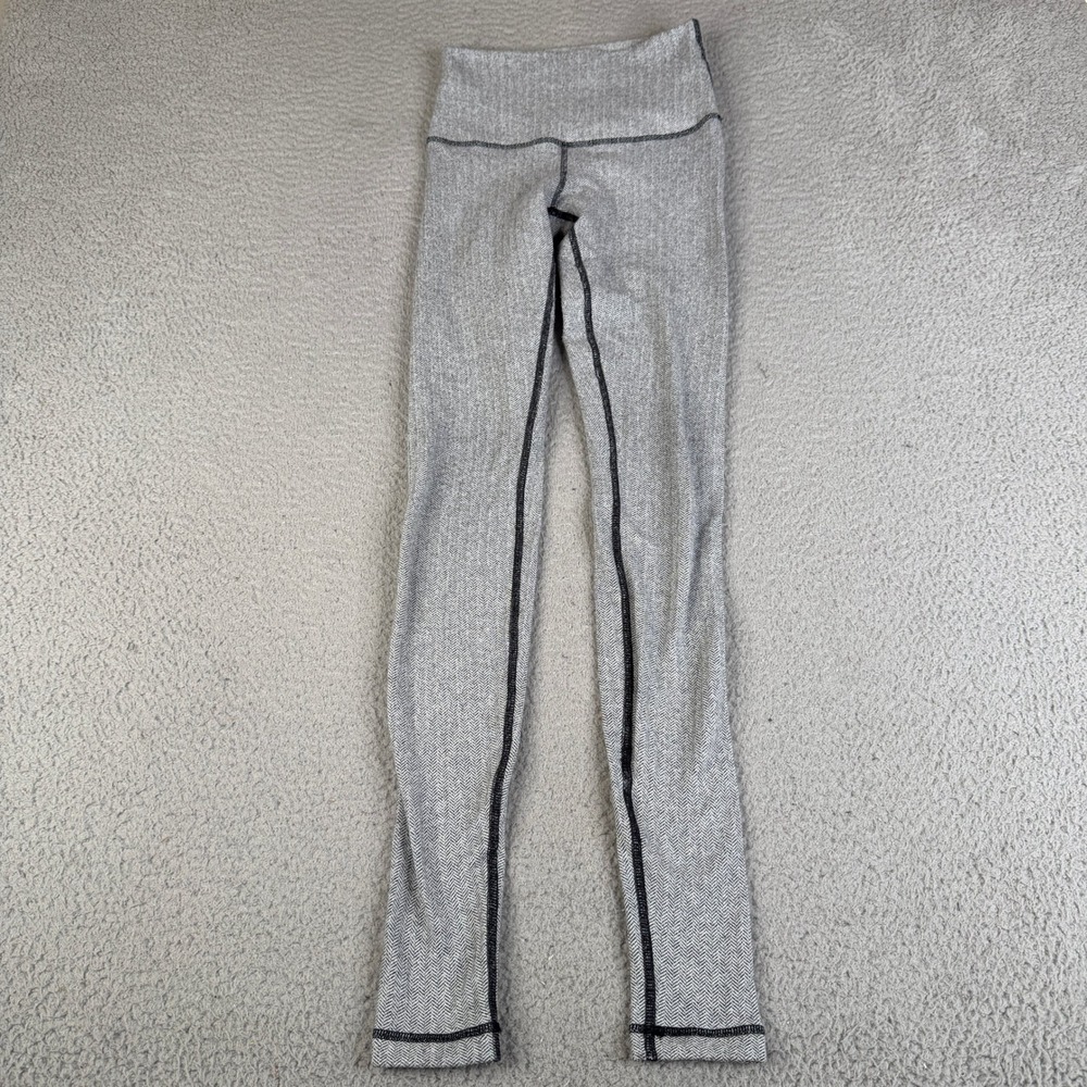 Lululemon Leggings Women S Grey Herringbone High Rise Athletic Tights Yoga Pants
